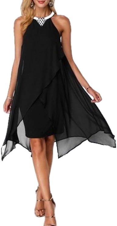 embellished neck chiffon overlay dress