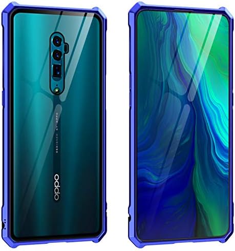 Oppo Reno 10x Zoom Case, CHIHENG Ultra Thin [Buckle Structure] Magnetic Aluminum Metal Frame + Transparent Tempered Glass Back Cover Full Body Protective Case for Oppo Reno 10x Zoom 6.6" Purple+Blue