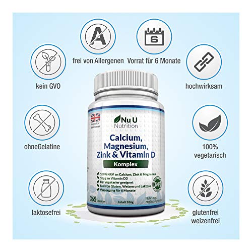 Calcium, Magnesium, Zink & Vitamin D Ergänzungsmittel 365