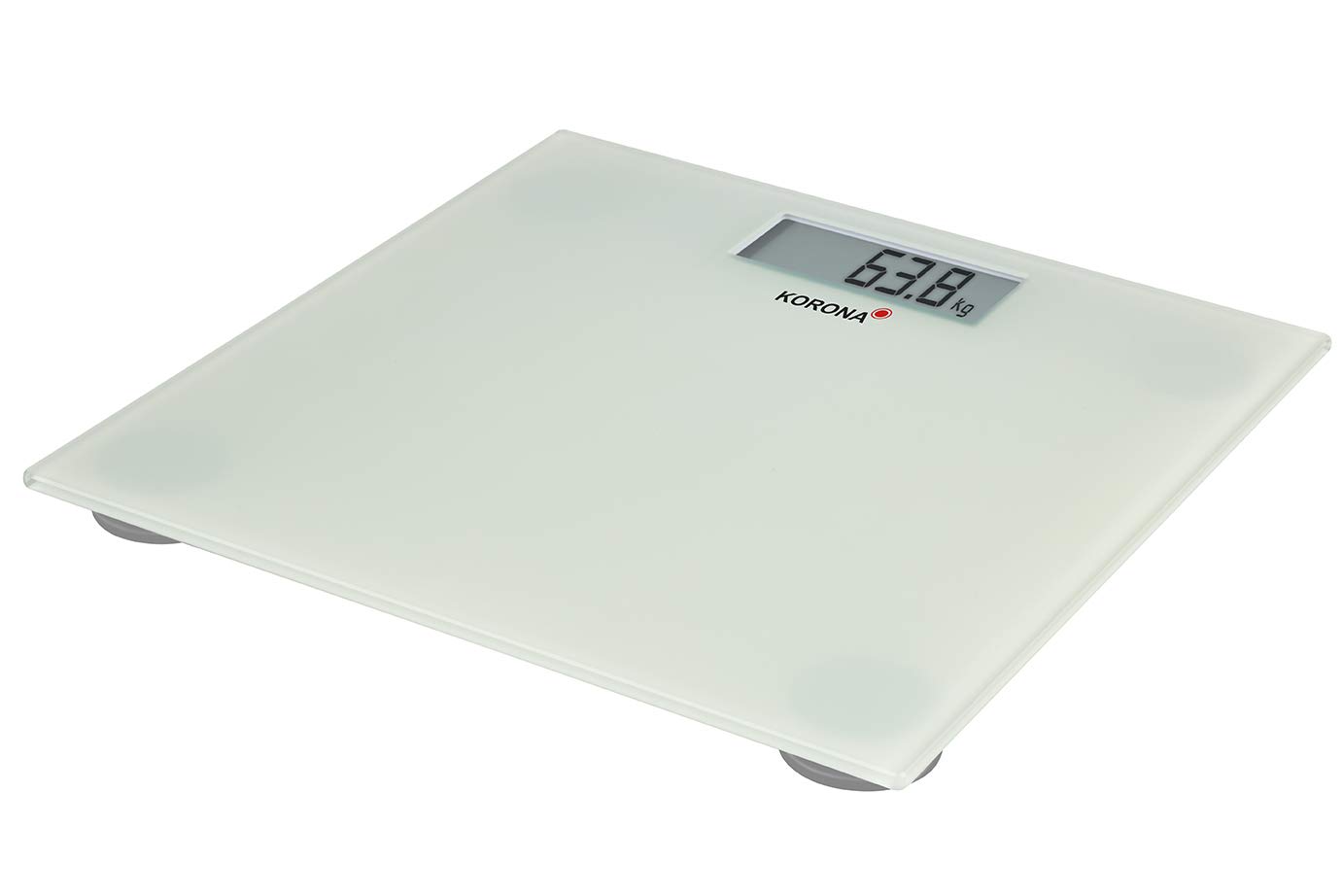 Korona Mira 74750 Glass Bathroom Scales; Solid and Sturdy Construction; Flat Height; Pure White; Digital 180 kg Load Capacity; 100 g Division