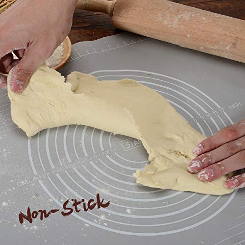 Silicone Pastry Mat Non-Slip with Measurements for Silicon Baking Mats, Non-Stick Dough Rolling Mat, Kneading Bread/Placemat/Fondant/Sugarcraft/Pie Crust Sheet by Sapid,15.7''×19.7''(Gray)