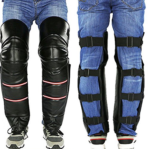 A.B Crew 1 Pair 27.5" PU Leather Windproof Leg Gaiter Adjustable Strap Warm Leggings Covers Unisex Half Chaps for Motorcycle Bike Winter Ski (Straps)