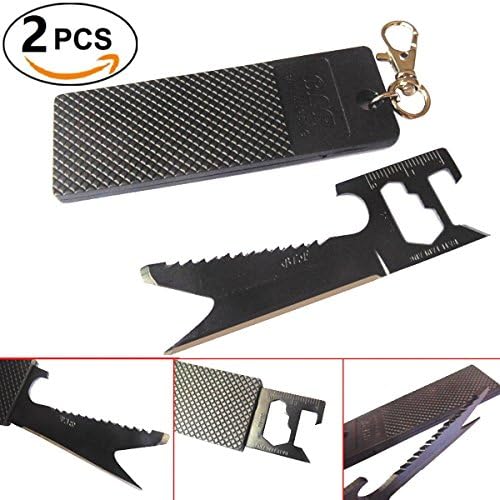 2pcs 7 in 1 Multifunction Saber Card Survival Knife for Outdoor Camping Huting Fishing Hiking Backpacking Traveling Keychain Pocket Tool Gfit for Men