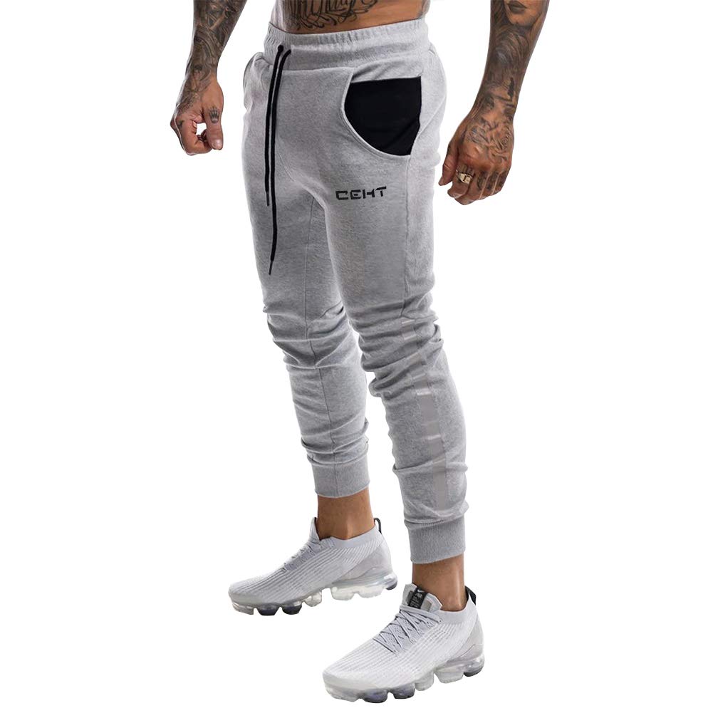 Photo 1 of Men's Slim Fit Joggers, Athletic Workout Training Pants for Gym Running?Sweatpants for Men with Side Stripes(Light Grey-S)