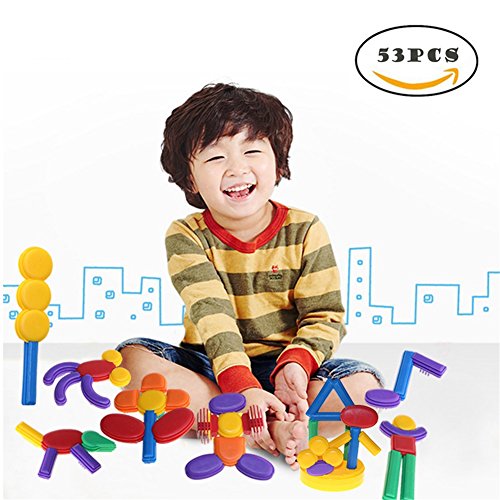 53 PCS Building Blocks Kids Educational Toys Safe Material for Kids Building Discs Sets Interlocking Solid Plastic for Preschool Kids Boys and Girls