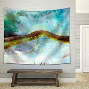 Iridescent Nacre Mother-of-Pearl Inner Side of Paua, Perlemoen or Abalone Shell Macro Background Texture Pattern - Fabric Wall Tapestry Home Decor - 51x60 inches