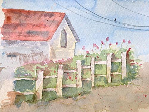 Original Watercolor Art - Broadway Street Churchyard in Redondo Beach -- Paintings Not Prints; 11 x 8.5 inches