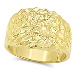 Men's Classic Large 21mm Wide High Polished 14k Gold Plated Nugget Ring