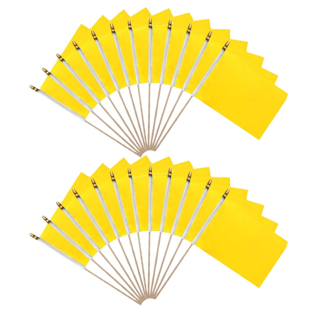 20 Packs Yellow Mini Flags on Wooden Sticks - Hand Waving Flags for Party Garden and Outdoor Decorations - 14 * 21cm/5.5 * 8.2in