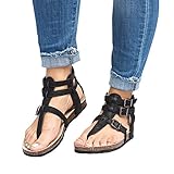 Womens Gladiator Sandals Flip Flop Straps Summer T-Strap Thong Roman Flat Shoes