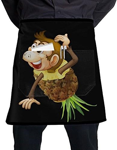 Yaerta Waist Apron With 2 Pockets Curious Monkey Pineapple Restaurant Half Aprons For Men Women Chef Baker Servers Waitress Waiter Bartender Craftsmen Black