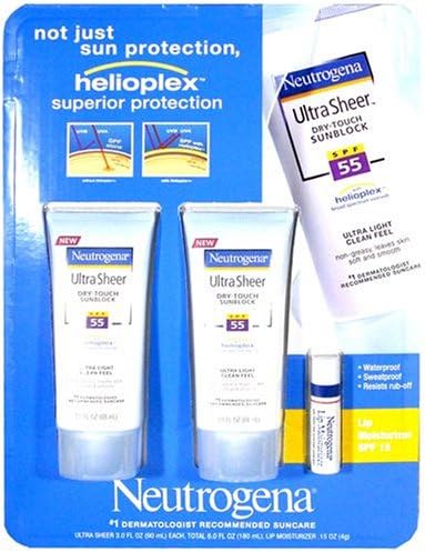 Neutrogena Ultra Sheer Dry-Touch Sunblock Value Set - 2 3 oz Tubes + Lip Moisturizer