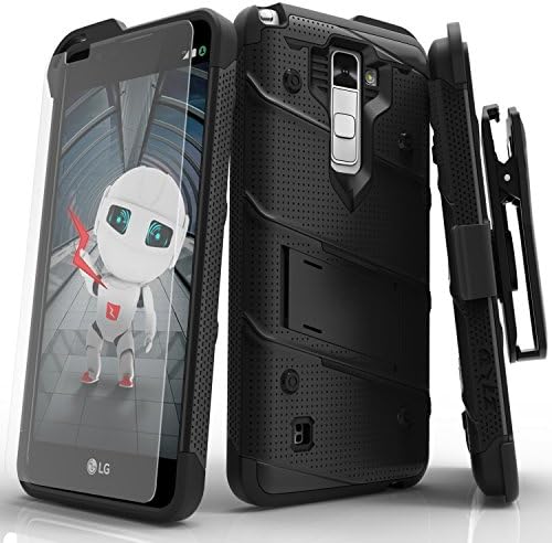 Zizo BOLT Series compatible with LG Stylo 2 Case Military Grade Drop Tested with Tempered Glass Screen Protector, Holster, Kickstand BLACK