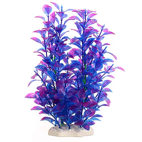 KIBUN 10-inch Tall Aquarium Decor Fish Tank Decoration Ornament Artificial Purple/Navy/Green/Red Plastic Plant (Navy-S)