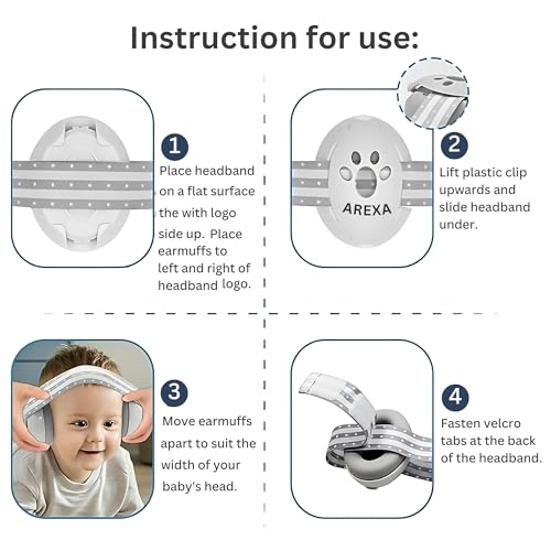 AREXA Noise Cancelling Headphones for Newborns, Infants & Toddlers (0-36 Months) - Hearing Protection for Sleeping, Travel, Concerts, Fireworks & Loud Noise Environments
