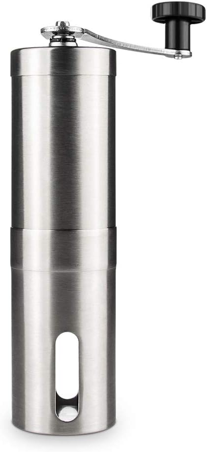 DIGITBLUE Coffee Grinder Manual Conical Burr Mill, Brushed Stainless Steel Shell Portable Handled for Home and Travelling, 7.4 inch, Silver