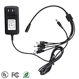 ZY Security Camera Power Adapter 12V 2A 100V-240V AC To DC 2.1x5.5mm w/ 4-Way Power Splitter Cable UL Listed FCC ROHS Camera Power Adapter-Fits Analog/AHD DVR/Camera, Security Camera Power