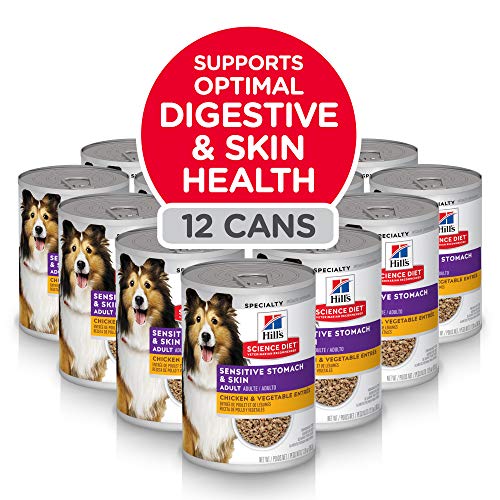 360PetSupplies | BLOG | Hill's Science Diet Wet Dog Food, Adult, Sensitive Stomach & Skin, Chicken & Vegetable Entrée, 12.8 oz. Cans, 12-Pack