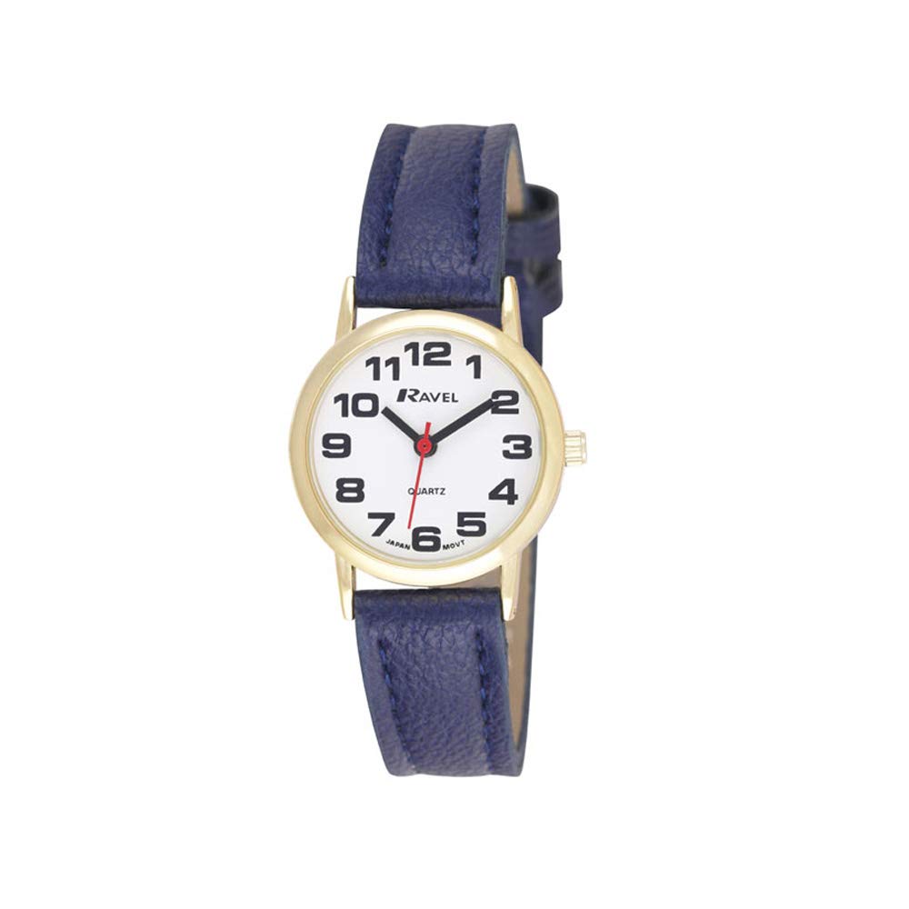 Ravel Unisex Easy Read Watch with Big Numbers - Blue/Gold Tone/White Dial — image 1
