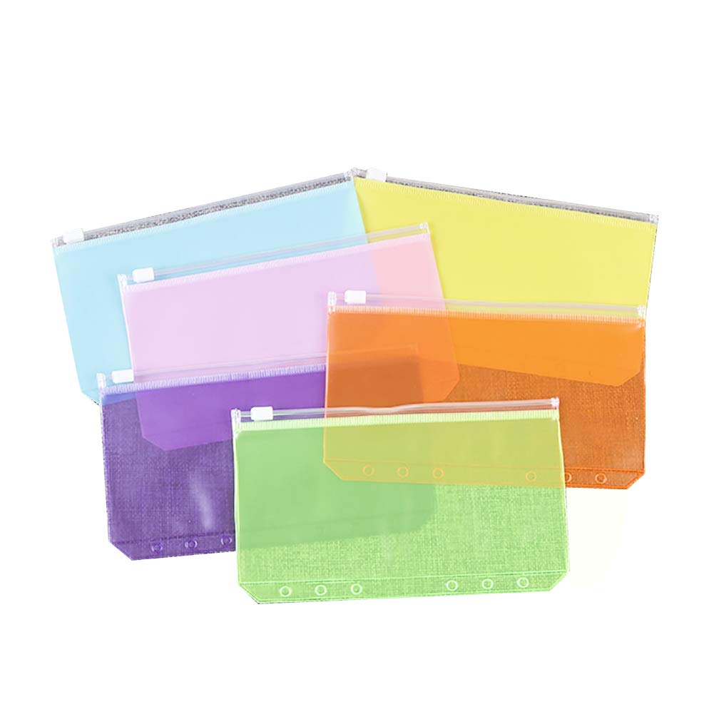 JIHUOO 12 Pcs Colorful A6 Binder Pockets Notebook Binder Loose Leaf Bags Pouch 6 Holes Binder Zipper Folders