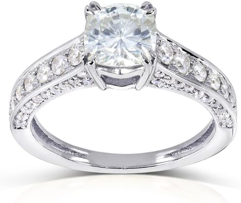 Cushion-cut Moissanite and Diamond Engagement Ring 1 5/8 Carat (ctw) in 14k Gold
