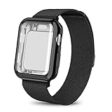 AdMaster Compatible for Apple Watch Band 42mm, Stainless Steel Mesh Milanese Sport Wristband Loop with Apple Watch Screen Protector Compatible for iWatch Series 1/2/3 Black