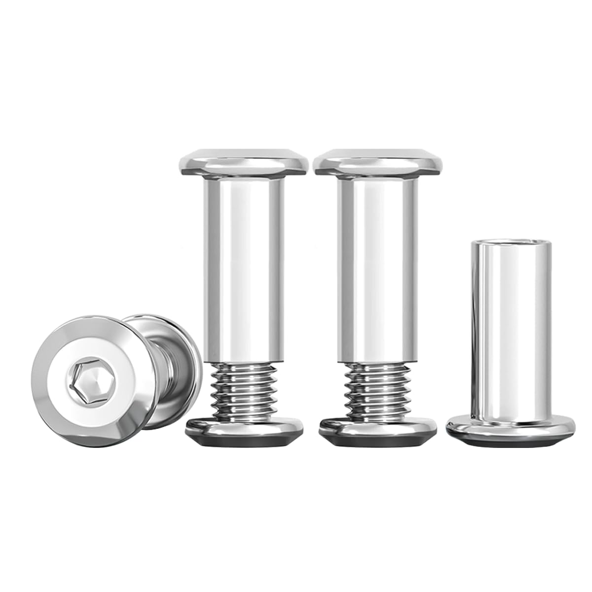 Drenky 10 Sets Connection Screws M5 Belt Buckle Binding Bolts 304 Stainless Steel Screw Post M5 X 16mm Furniture Bolts Sleeve Nuts for Bed, Door, Table, Chair, Worktop, Cabinet
