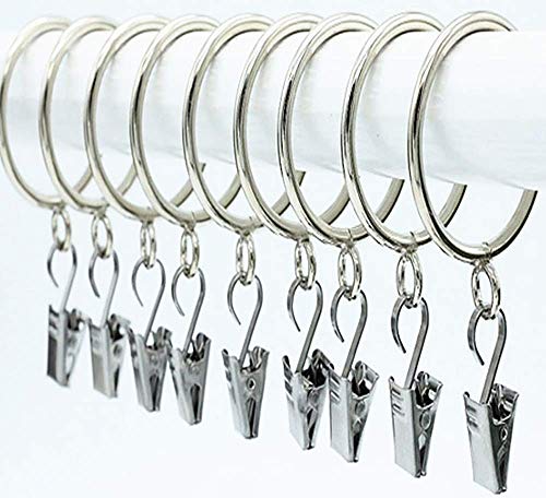 DODXIAOBEUL 2.5 inch Interior Diameter Open and Close Solid Metal Curtain Ring Hook Rustproof,Movable Clasp Suitable Fixed Pole Shower Curtain Rings/Strong Hooks Set Silver (24)