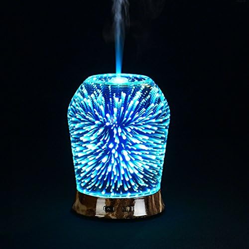 Aromatherapy oil diffuser,Visveil bedroom 100ml night light ultrasonic humidifier, 3D fireworks three-dimensional style and seven colors, leak-proof design and automatic power-off anti-dry