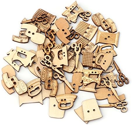 Zeaya 50Pcs 2 Holes Mixed Wooden Button Set Sewing Machine Kit DIY Scrapbooking Craft for Sport Coat, Sweater, Uniform, Jacket