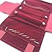 UnionPlus Velet Travel Jewelry Case Roll Bag Organizer for Necklace Bracelet Earrings Ring (Small - Multi, Burgundy)
