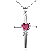 AINFQY S925 Sterling Silver Cross Necklace for Women Birthstone Necklace Heart Infinity Cross Pendant Necklace Christmas Valentines Day Gifts Birthday Holiday Gifts for Her, 18"+2" Inches