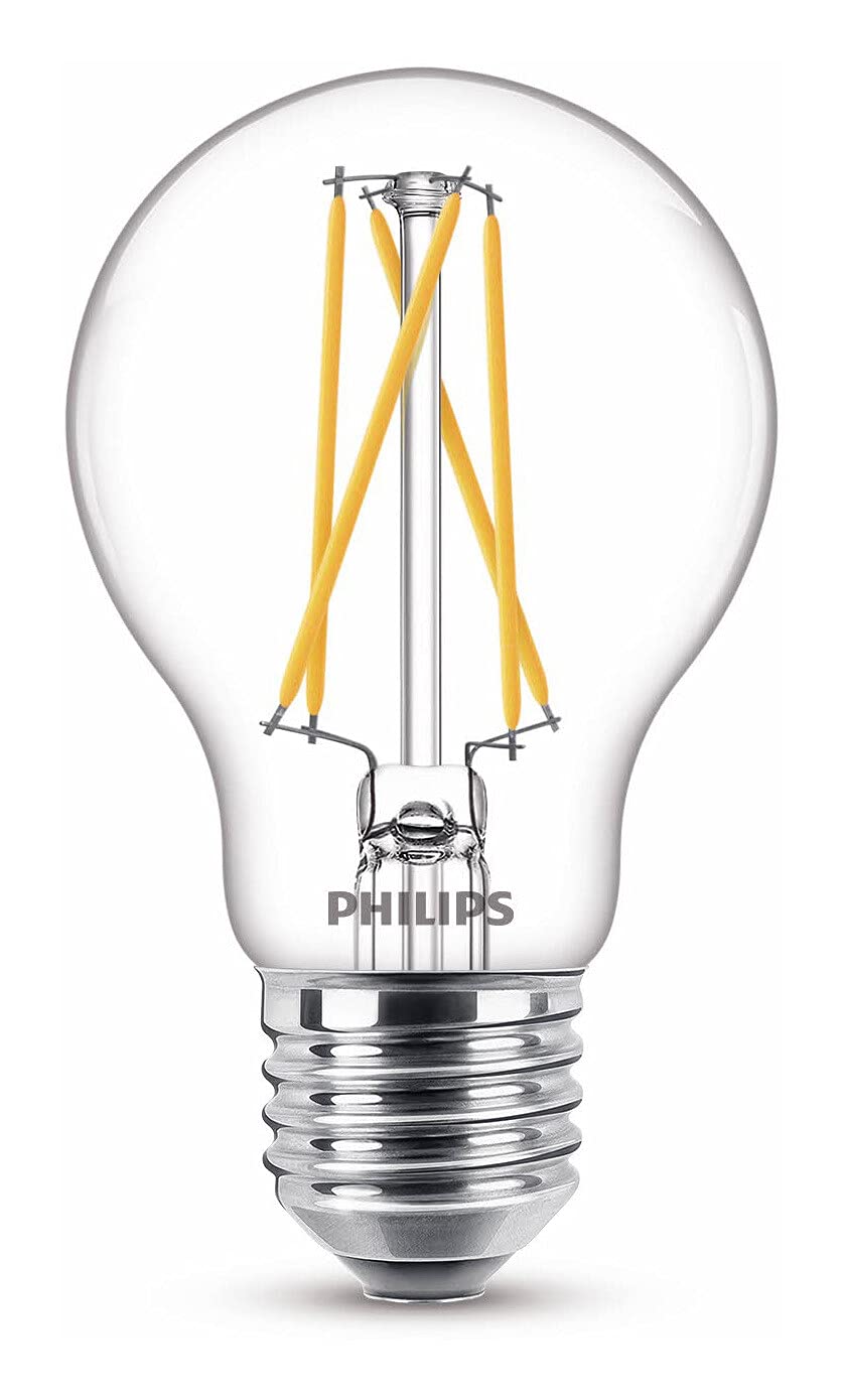 Philips LED Classic A60 Clear Light Bulb [E27 Edison Screw] 5W - 40W Equivalent, Warm White (2200K - 2700K).
