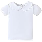 LYSMuch 2-5T Toddler Girls Peter Pan Collar Shirt Puff Short Sleeve Basic Top Blouse Solid Color Tee