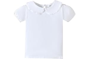 LYSMuch 2-5T Toddler Girls Peter Pan Collar Shirt Puff Short Sleeve Basic Top Blouse Solid Color Tee