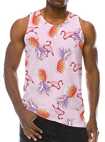 RAISEVERN Summer Cool Tropical Fruit Pineapple 3D Print Casual Realistic Underwaist Gym Mens Tank Tops for 90s, Pineapple and Flamingo, XX-Large