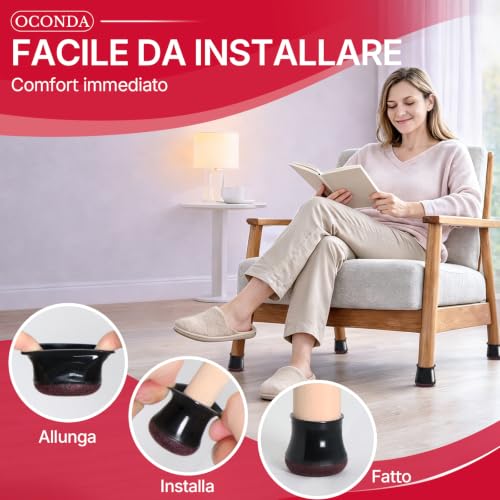 Oconda 24 Pieces Rubber Pads for Round Silicone Chairs, Black, Fit:14-20 mm | Furniture leg gliders, protect the floor from noise