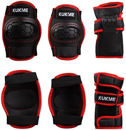 Kids Knee Pads Elbow Pads and Wrist Guards ( Set of 6 Pads ) Children's Protective Gear for Roller Cycling Skating Scooter Skateboard BMX (Black, S)