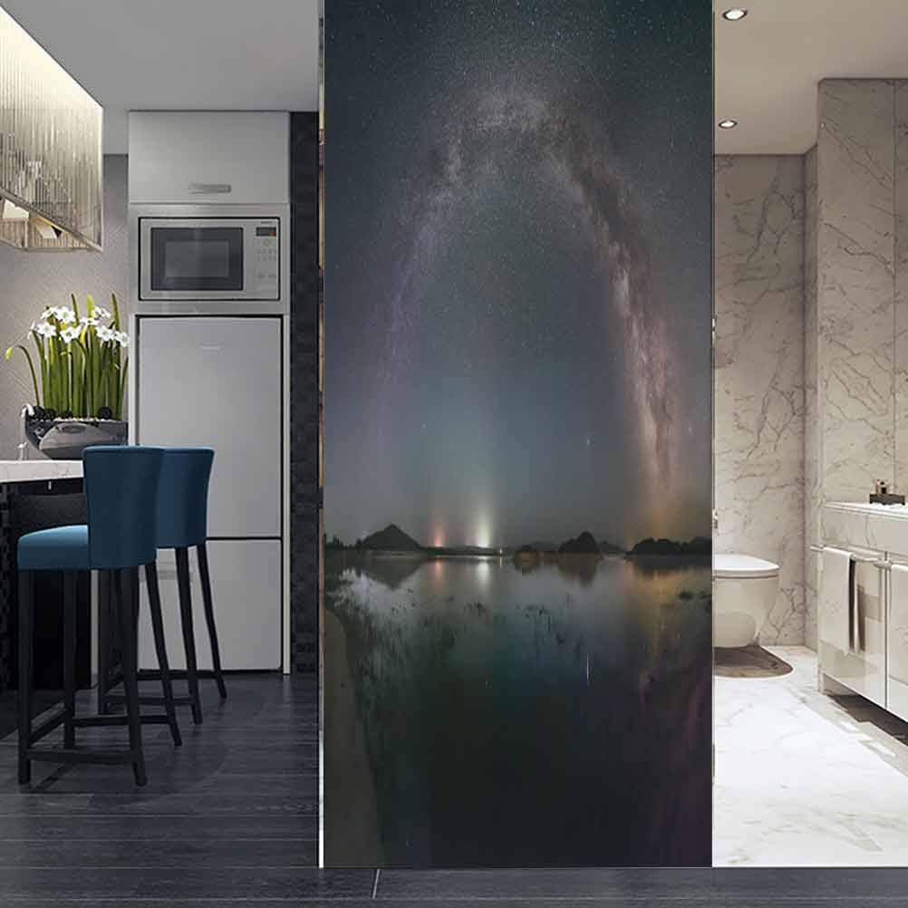 ViLJe Glass Window Film No Glue Privacy Window Cling, The Duolun Lake Under The Milky wayin Inner Mongolia, for Home Office Glass Door Window Sticker W23.6 x L78.7 Inch