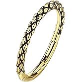 Pierced Owl 16GA Precision 316L Stainless Steel Oxidized Lizard Skin Patterned Hinged Segment Ring