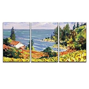 3 Piece Canvas Wall Art - Sea Landscape Painting - Acrylic Paints on Hardboard - Modern Home Art Stretched and Framed Ready to Hang - 16"x24"x3 Panels