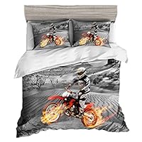 BeddingWish 3Pcs Microfiber Sports Style Bed Cover Set, 3D Motorcycle Racing Printed Bedding(No Comforter,No Sheet) Set for Kids Teen Boys -Twin,Gray