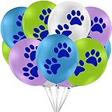 Puppy Dog Paws Printed Party Balloons (16 Count Value Pack) - Green, Blue, Purple, White