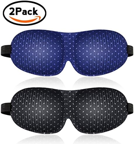 Sleep Mask, 2 Pack Adjustable 3D Contoured Sleeping Eye Mask, Breathable and Lightweight Night Blindfold, No Pressure on Eyes, Soft Eye Shade for Men, Women, Travel, Shift Works, Nap (Black Blue)