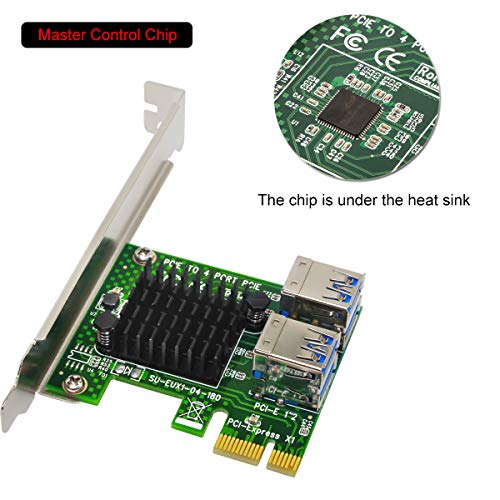 PCI-E Riser Adapter Board 16x to 1x Powered Riser Adapter Card w/60cm USB 3.0 Extension Cable & 6-Pin PCI-E to SATA Power Cable GPU Riser Adapter - Ethereum Mining ETH 4 in 1 (EXU104S)