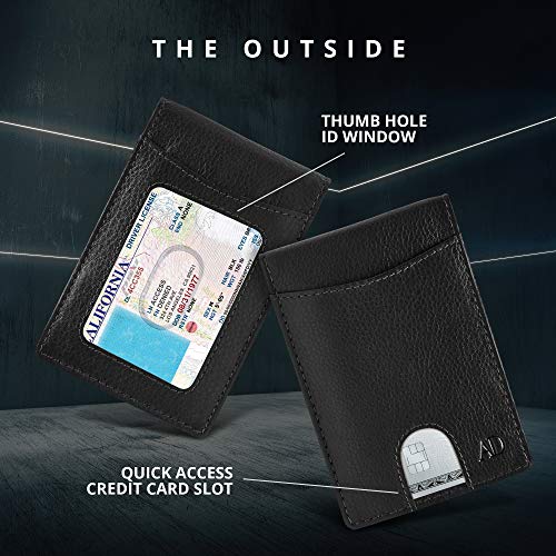 Slim Bifold Wallets For Men - Money Clip Wallet RFID Front Pocket Leather Thin Minimalist Mens Wallet Credit Card Holder Black
