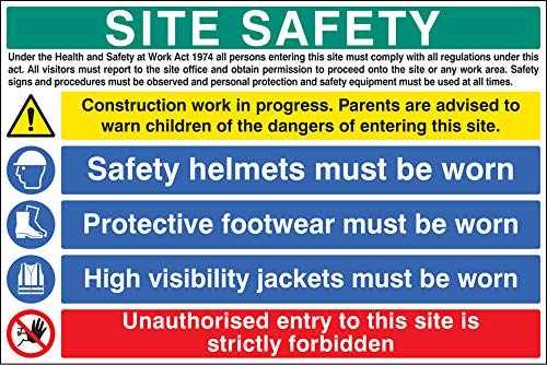 Site safety - hard hat, vest and boots Rigid PVC Safety Sign