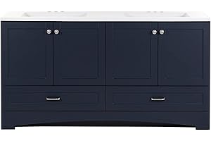 Spring Mill Cabinets Emlyn 60 Inch Double-Sink Bathroom Vanity with White Top, 2 Cabinets, 2 Drawers, 60.5" W x 18.75" D x 32.89", Deep Blue