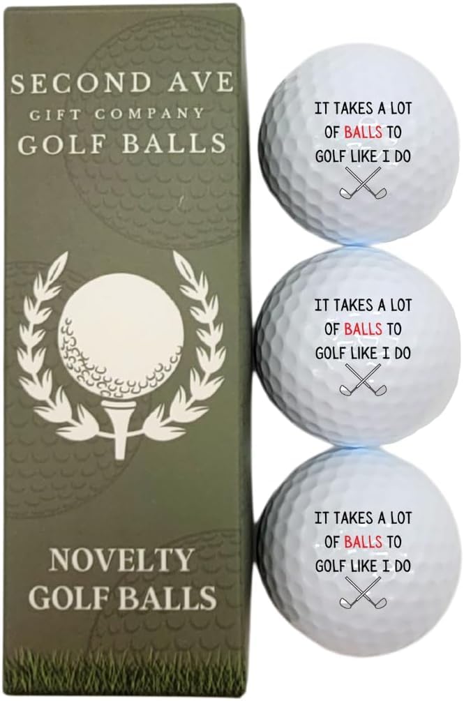 Second Ave Pack of 3 Joke Funny Golf Balls Takes A Lot of Balls Father's Day Christmas Birthday Golfer Gift