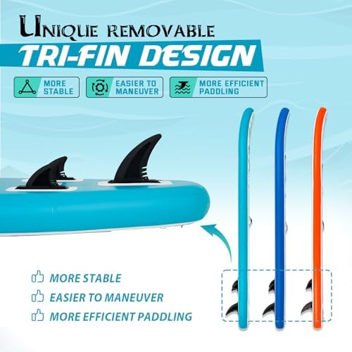 Aufblasbares Stand Up Paddle Board Ultra-Leicht SUP Paddelboard mit 3 Finnen, Verstellbarem Paddel, Pumpe, Rucksack, Leine und Wasserdichter Tasche